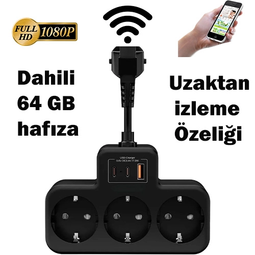 64 GB Hafızalı Wi-Fi Kameralı Priz