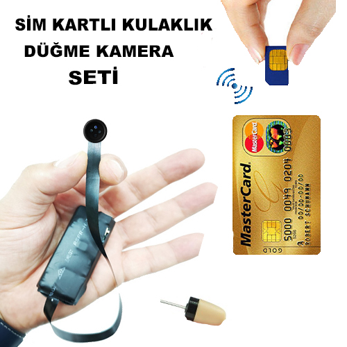 sim kartlı casus kulaklık düğme kamera seti