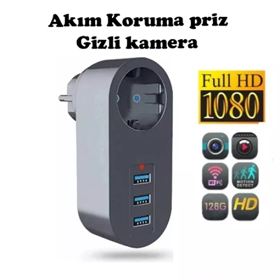 Akım Korumalı Priz Görünümlü Wi-Fi Gizli Kamera