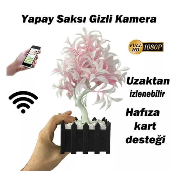 Saksı Kamera Yapay Çiçek Görünümlü WiFi Gizli
