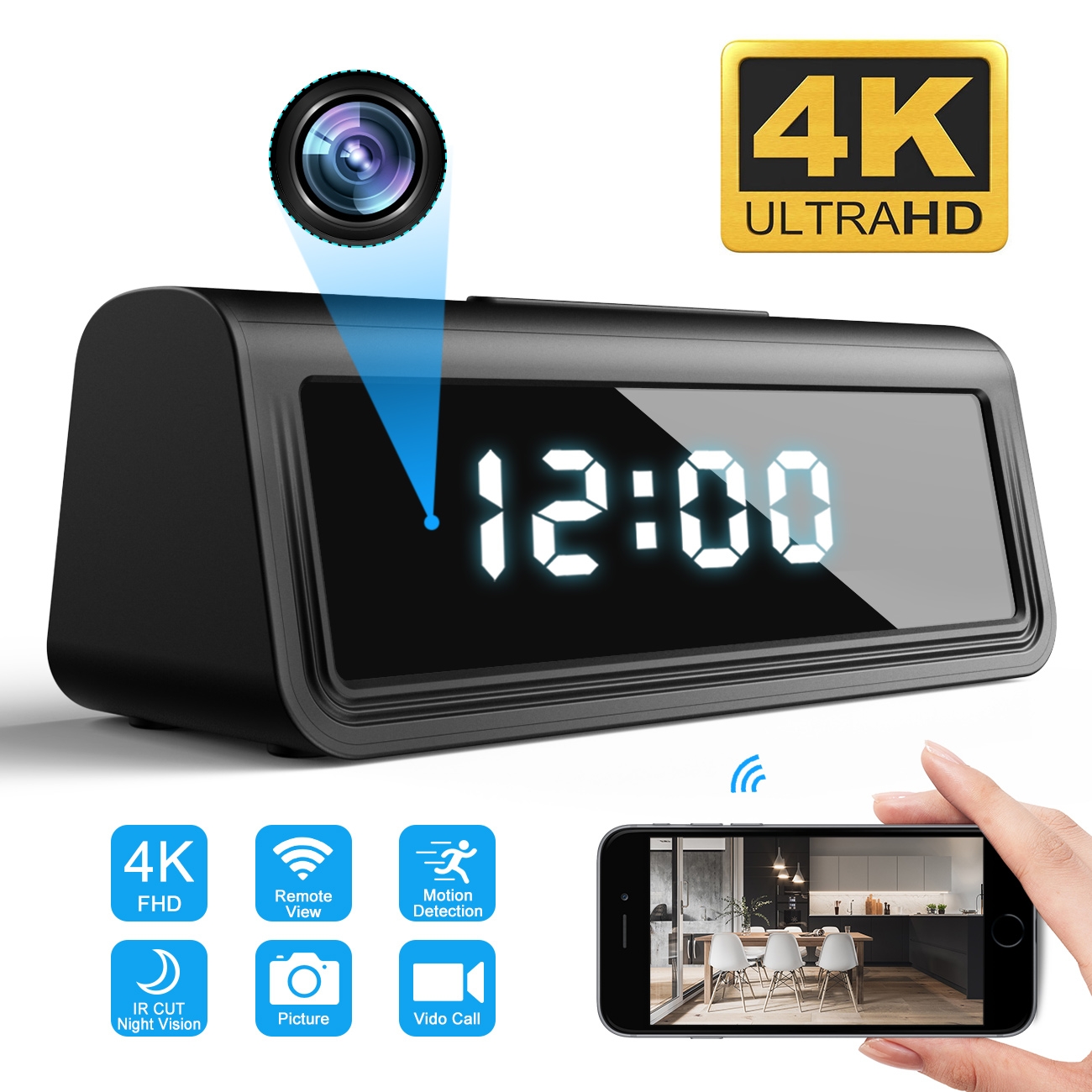 4K WIFI Masa Saati Kamera